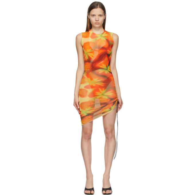 LOUISA BALLOU YELLOW & ORANGE HEATWAVE RUCHED DRESS