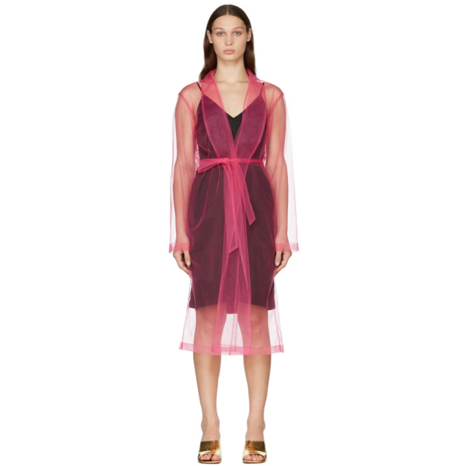 DRIES VAN NOTEN PINK MESH MID-LENGTH DRESS