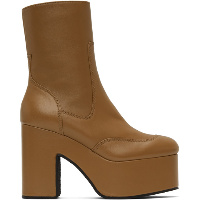 DRIES VAN NOTEN BEIGE PLATFORM HEELED BOOTS