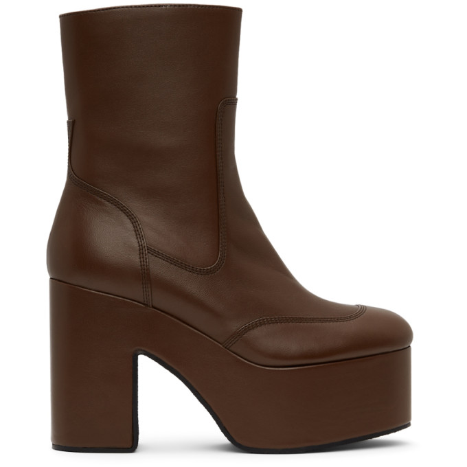 DRIES VAN NOTEN BROWN LEATHER PLATFORM ANKLE BOOTS