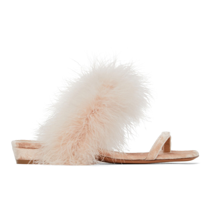 Dries Van Noten Pink Velvet Flat Sandals In 300 Blush