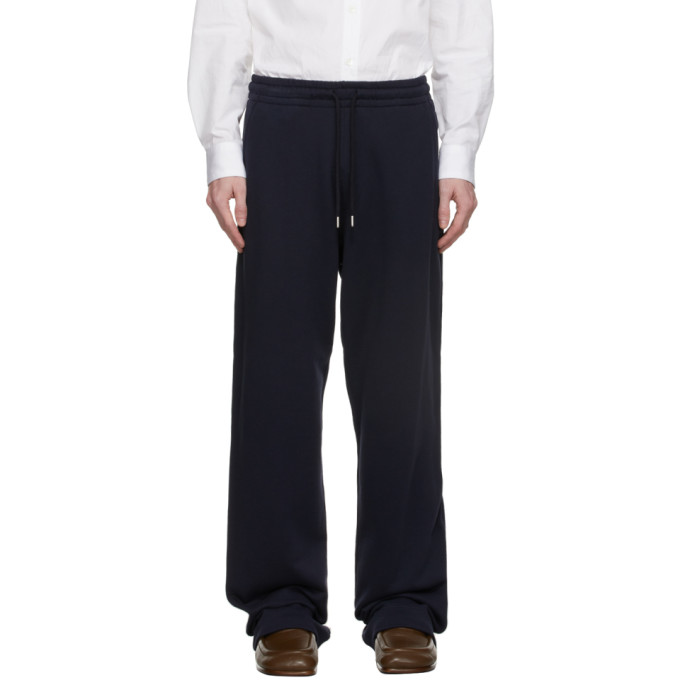 DRIES VAN NOTEN NAVY FRENCH TERRY WIDE-LEG LOUNGE PANTS