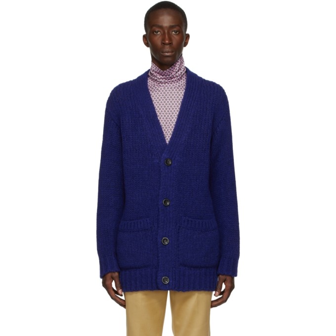 DRIES VAN NOTEN BLUE WOOL CARDIGAN