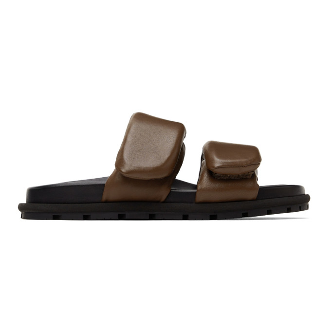 DRIES VAN NOTEN BROWN LEATHER SLIP-ON SANDALS