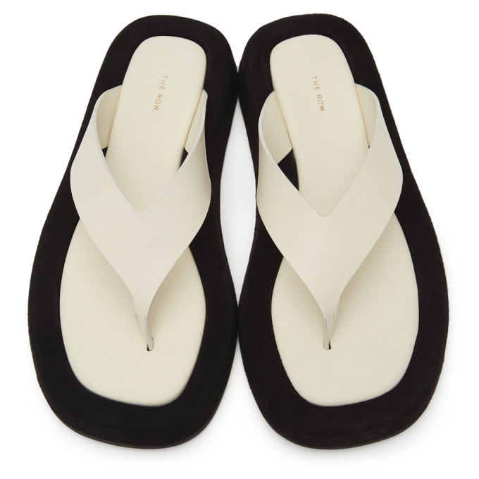 The Row Ginza Two-tone Leather And Suede Platform Flip Flops In Neutrals | ModeSens