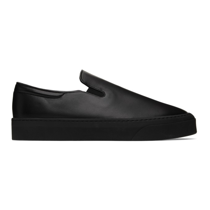 THE ROW BLACK LEATHER DEAN SLIP-ON SNEAKERS