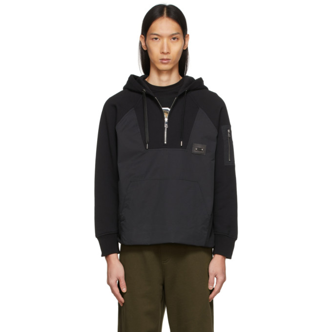 zip up panel drawstring hoodie