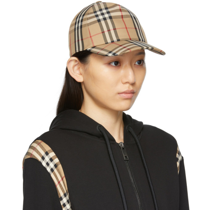 Shop Burberry Beige Vintage Check Logo Appliqué Baseball Cap In Archive Beige