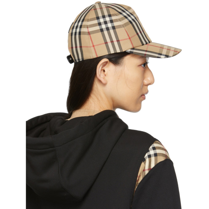 Shop Burberry Beige Vintage Check Logo Appliqué Baseball Cap In Archive Beige