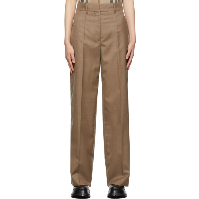 BURBERRY TAUPE WOOL JANE WIDE-LEG TROUSERS