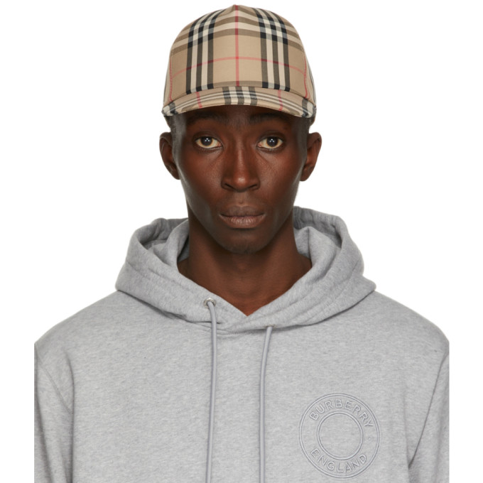 BURBERRY BEIGE VINTAGE CHECK LOGO APPLIQUÉ BASEBALL CAP