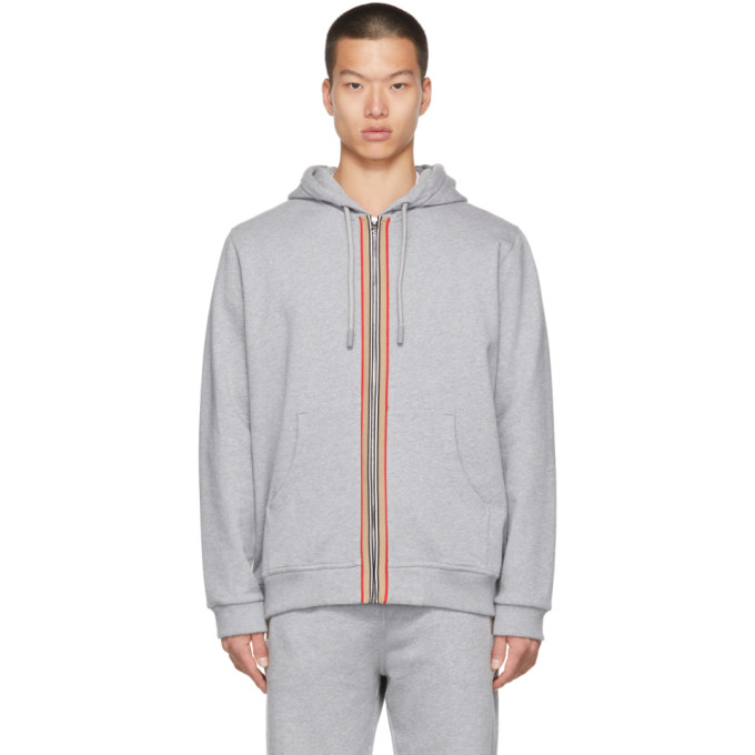 BURBERRY GREY ICON STRIPE ZIP HOODIE