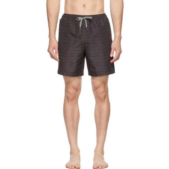 BURBERRY BLACK CHECK PRINT SWIM SHORTS