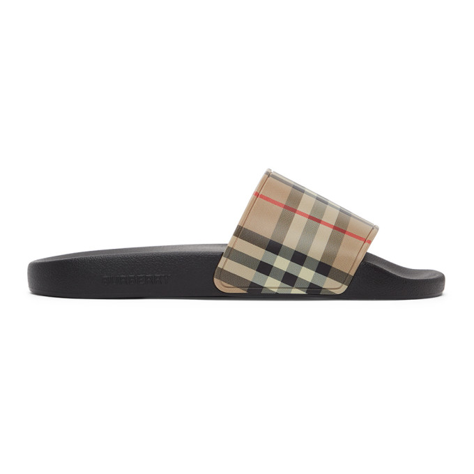 Click to view more detailed imagery on our partner's website Burberry Furley Vintage Checked Slides In Archive Beige