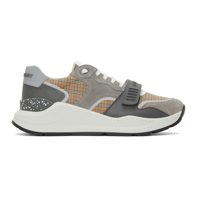 Click to view more detailed imagery on our partner's website Burberry Ramsey Micro Check Low Top Sneaker Archive Beige And Grey In Archive Beige/grey