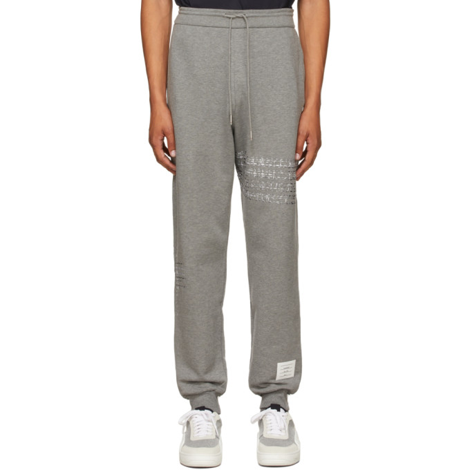 THOM BROWNE GREY LOOPBACK MENDING STITCH LOUNGE PANTS