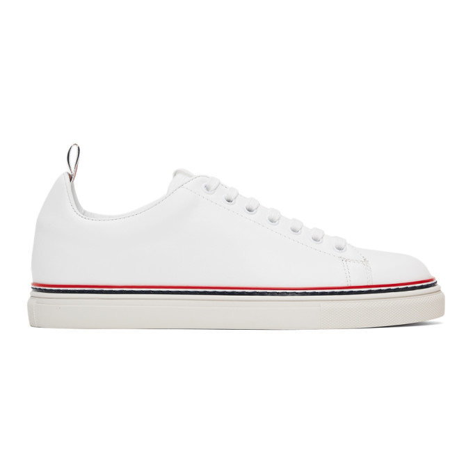 THOM BROWNE WHITE LEATHER TENNIS trainers