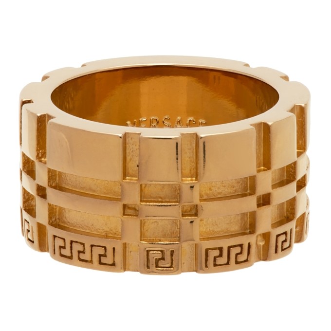 VERSACE GOLD GRECA LOGO BAND RING