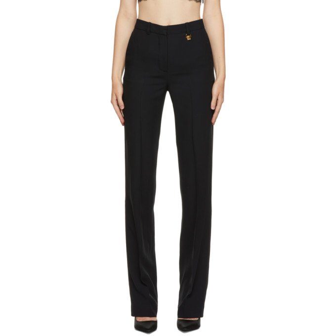 VERSACE BLACK MEDUSA SATIN WIDE-LEG TROUSERS