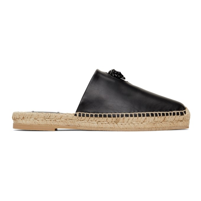 VERSACE BLACK LEATHER 'LA MEDUSA' ESPADRILLES