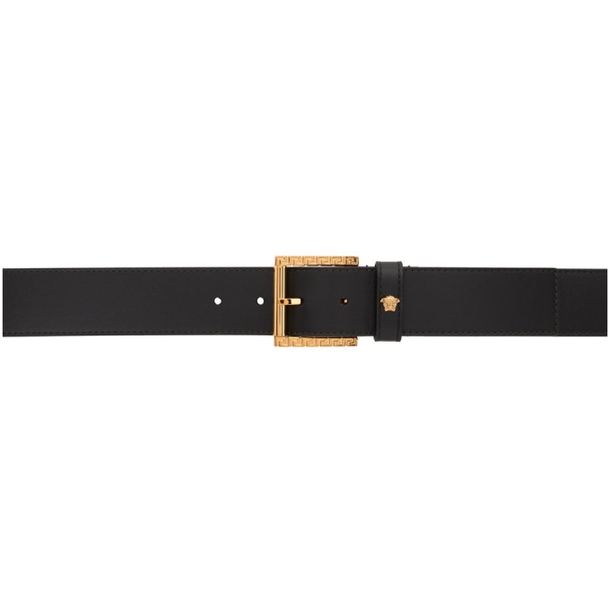 VERSACE BLACK & GOLD GRECA BUCKLE BELT