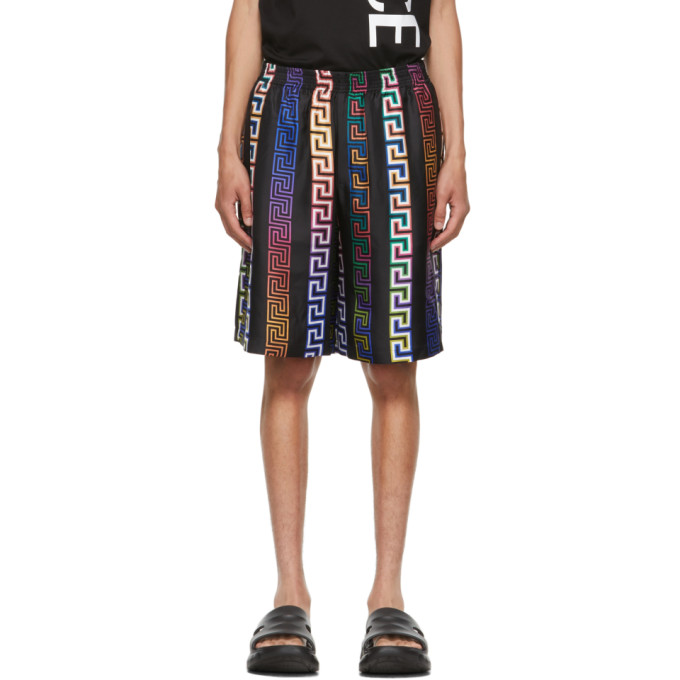 Click to view more detailed imagery on our partner's website Versace Silk Bermuda Shorts With Neon Greca Print In 5b020 Neon