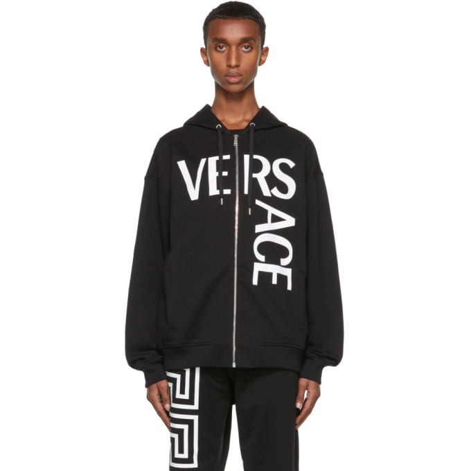 Click to view more detailed imagery on our partner's website Versace Mens Black Logo-print Cotton-jersey Zipped Hoody Xl In 1b000 Black