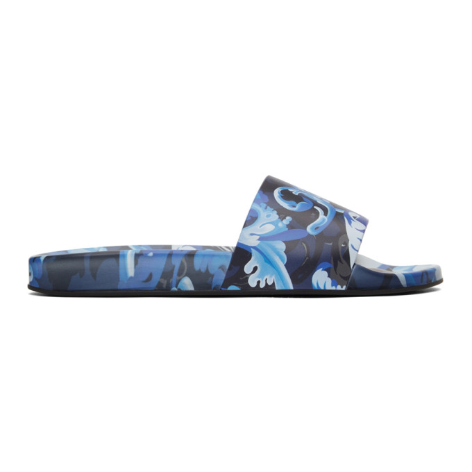 VERSACE BLUE BAROCCOFLAGE SLIDES