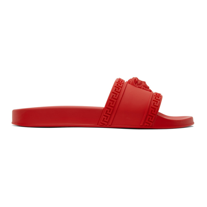 Shop Versace Red Palazzo Pool Slides In D6g Red