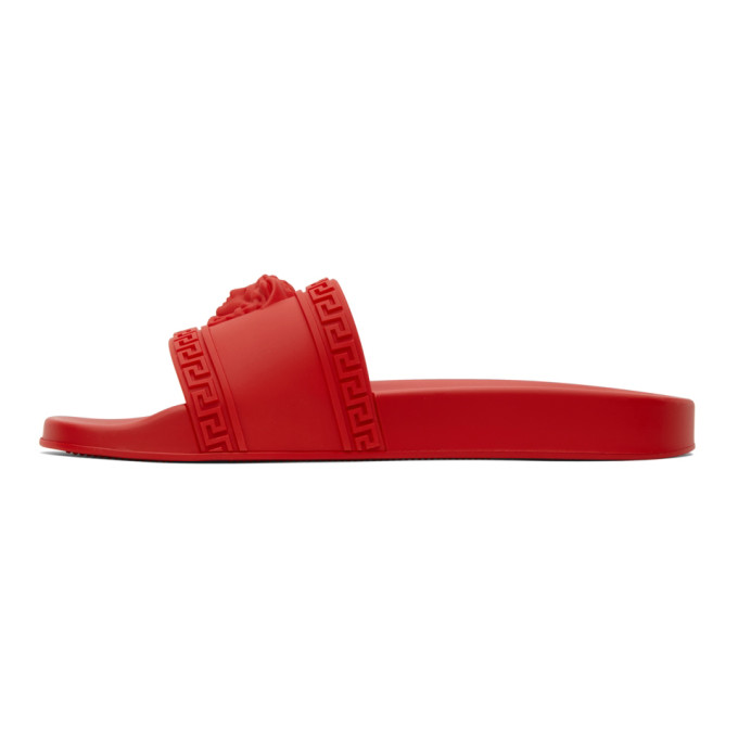 Shop Versace Red Palazzo Pool Slides In D6g Red