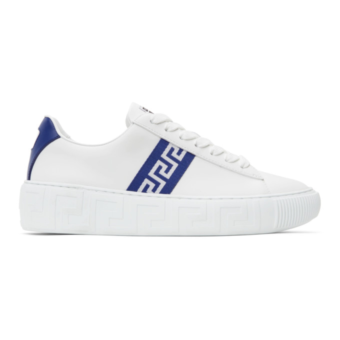 VERSACE WHITE & BLUE GRECA LOW-TOP SNEAKERS