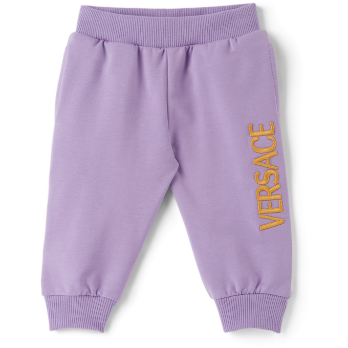 VERSACE BABY PURPLE EMBROIDERED LOGO LOUNGE PANTS