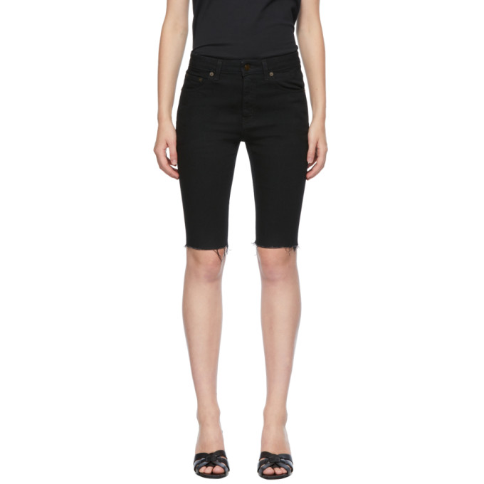 SAINT LAURENT BLACK DENIM CYCLING SHORTS