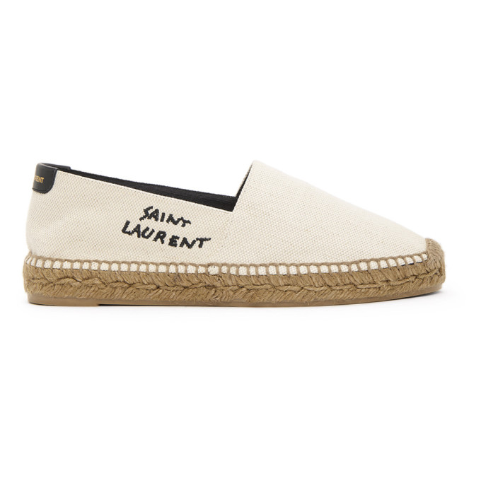 SAINT LAURENT OFF-WHITE EMBROIDERED LOGO ESPADRILLES