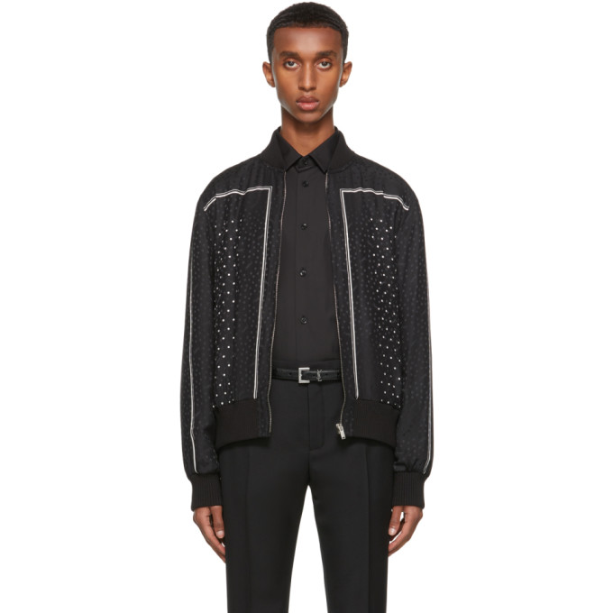 Click to view more detailed imagery on our partner's website Saint Laurent Monogram Dotted Print Teddy Jacket Black In 1095 Black/chalk