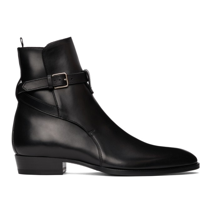 SAINT LAURENT BLACK SMOOTH WYATT JODHPUR BOOTS