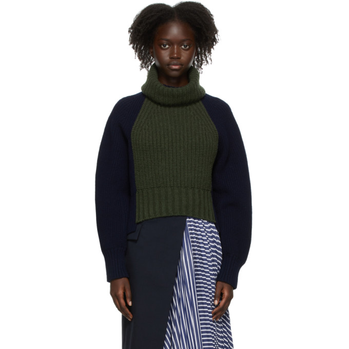 SACAI NAVY & GREEN WOOL TURTLENECK