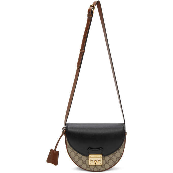 GUCCI BLACK & BROWN SMALL PADLOCK SHOULDER BAG