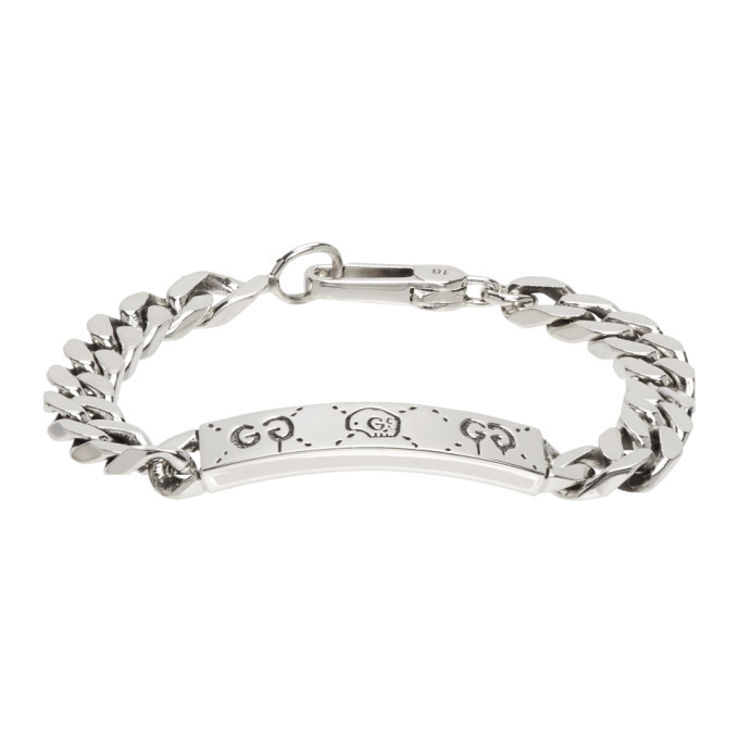 Click to view more detailed imagery on our partner's website Gucci Men's Ghost Sterling Silver Bar Bracelet