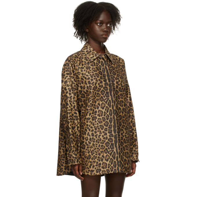 Shop Valentino Tan Leopard Micro-faille Shirt In An2 Animalier