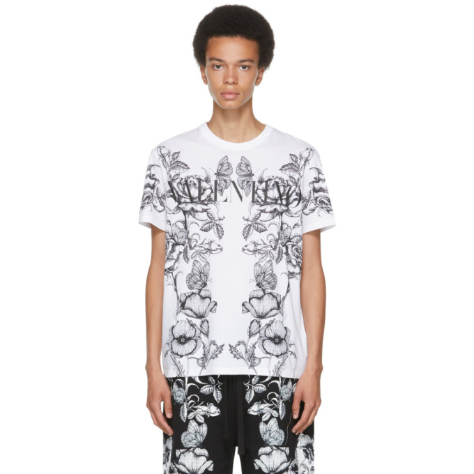 Click to view more detailed imagery on our partner's website Valentino Dark Blooming Cotton Jersey T-shirt In U22 Bianco/dark Bloo