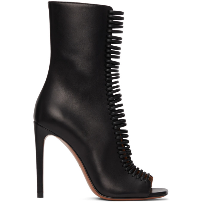 ALAÏA BLACK LEATHER LACE-UP HEELS