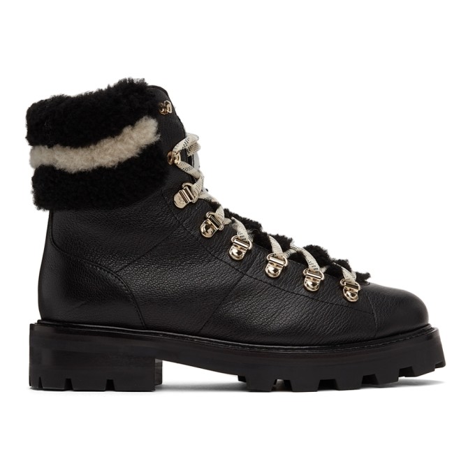 Jimmy Choo Eshe Shearling-lined Leather Boots In Black | ModeSens