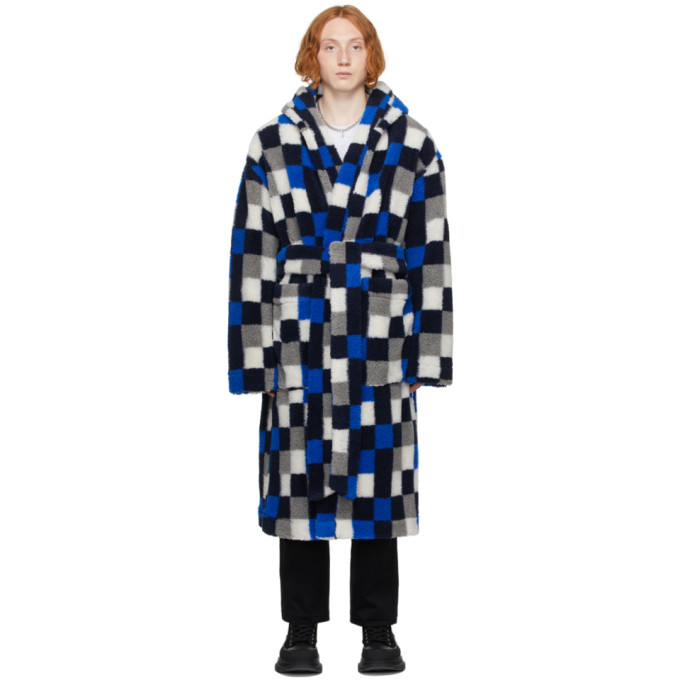 MARCELO BURLON COUNTY OF MILAN BLUE & GREY CHECKBOARD ROBE