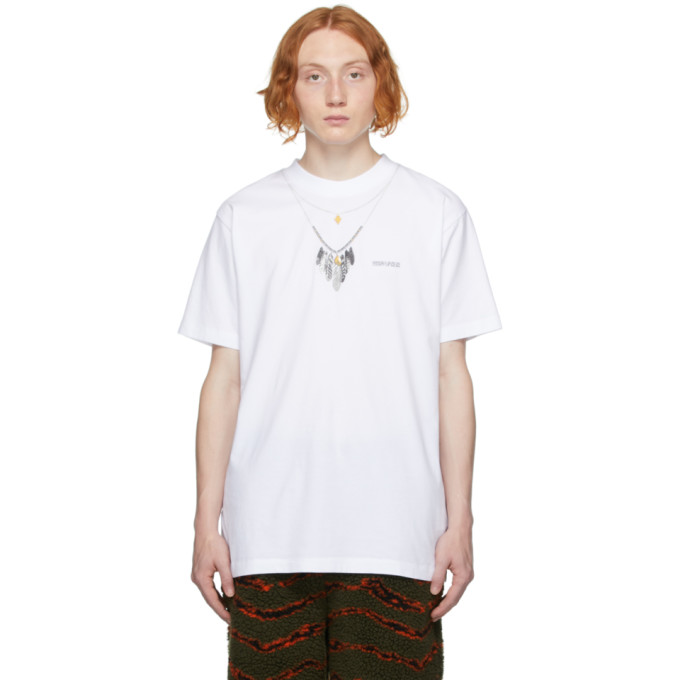 Marcelo Burlon County Of Milan Burlon Feathers Necklace T-shirt In White/grey ModeSens