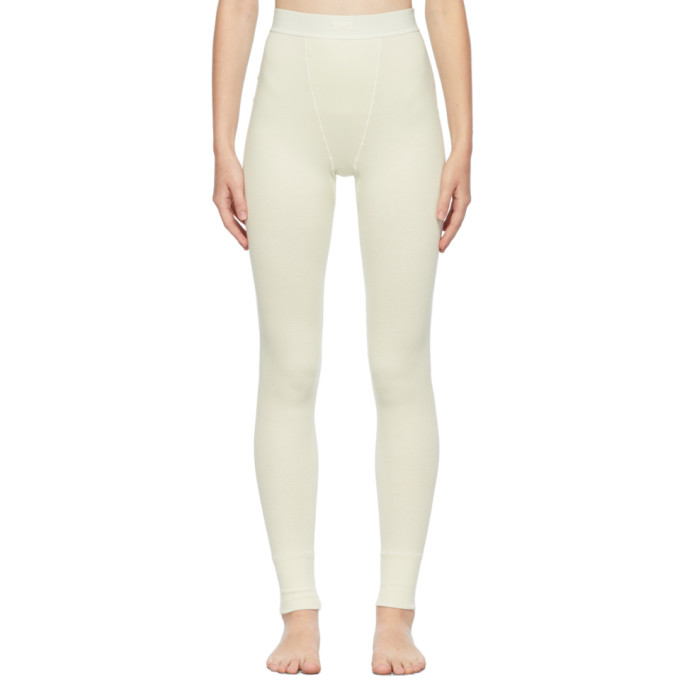 Skims Ribbed High-rise Stretch-cotton Leggings In Bone