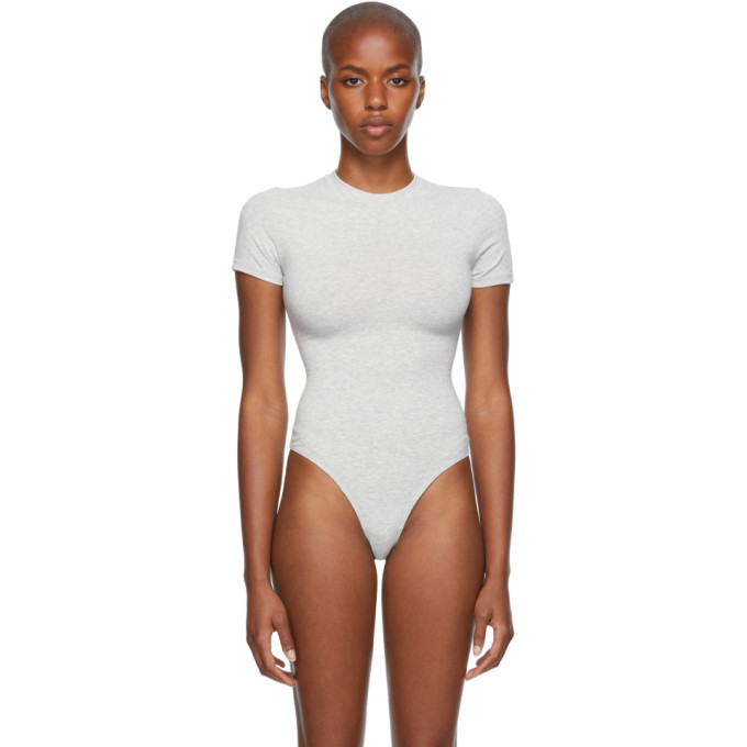 SKIMS GREY COTTON 2.0 JERSEY T-SHIRT BODYSUIT