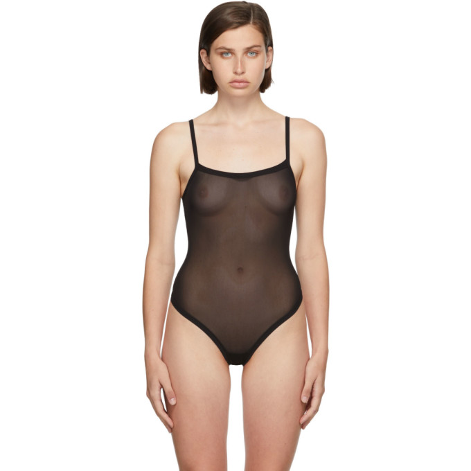 SKIMS BLACK SUMMER MESH STRAPPY BODYSUIT