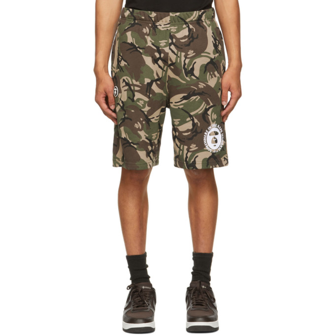 Aape By A Bathing Ape Green & Brown Camo Logo Shorts In Green/multicolor