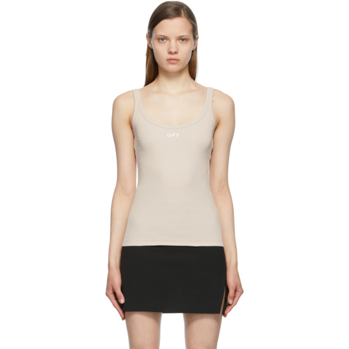 OFF-WHITE TAUPE RIBBED TANK TOP